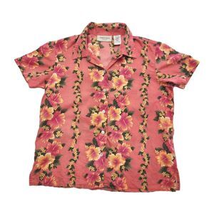Lemon Grass Petite Linen Blend Hawaiian Pink Floral Top Women SZ Small Petite
